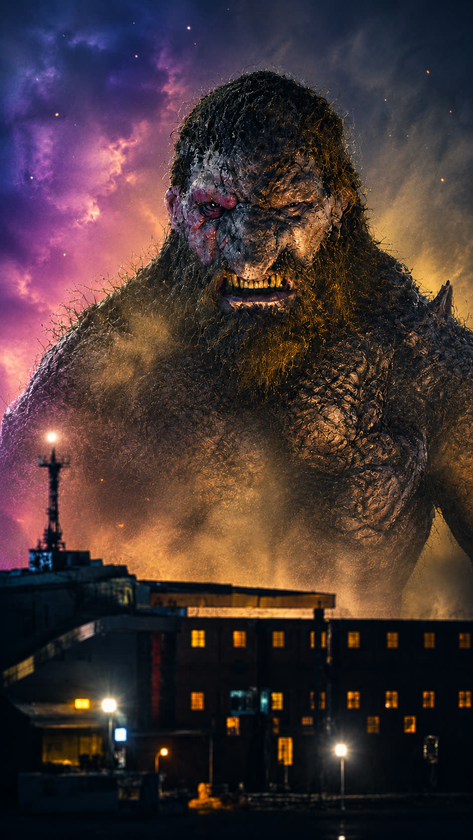 The Troll 2 key art: the troll towering over the harbour at night
